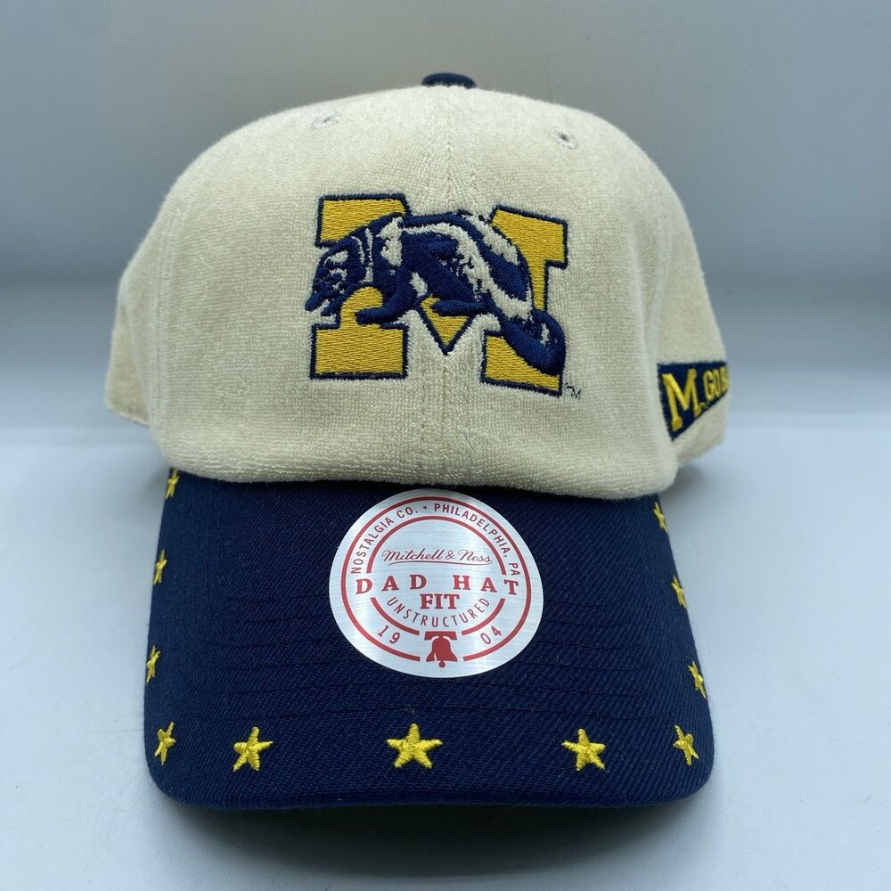 Michigan Wolverines Mitchell & Ness Dune Dad Hat Strapback White Blue Stars NWOT
